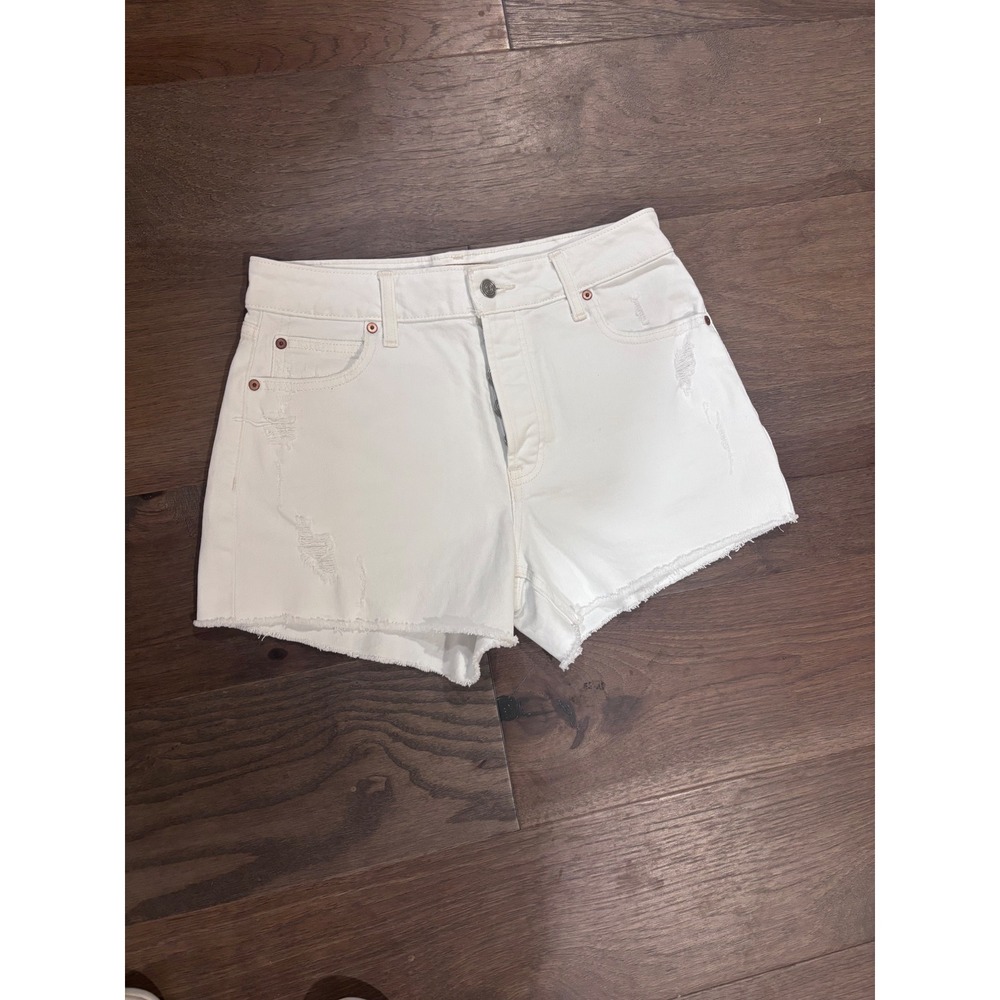 Goldie Blues White High Rise Cheeky Shortie Distressed Denim Shorts Size 6